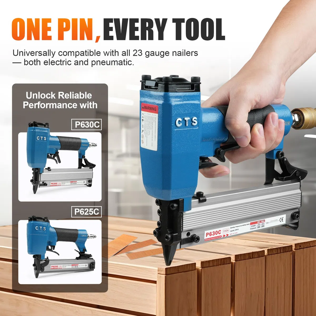 KIMSING Chiodi senza testa in rame assortiti, calibro 23, 5 misure (1/2", 3/4", 1", 1-3/16", 1-3/8"), 5000 pezzi, confezione multipla per pistola chiodatrice
