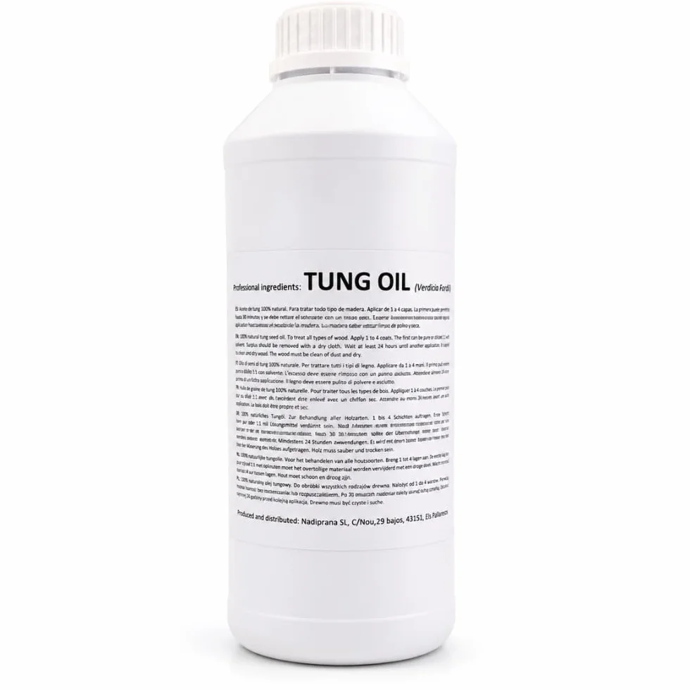1 litro Olio di tung puro al 100% | Cura del legno naturale per interni ed esterni | Non altera il colore lasciando uno strato impermeabile molto resistente. - Snadi