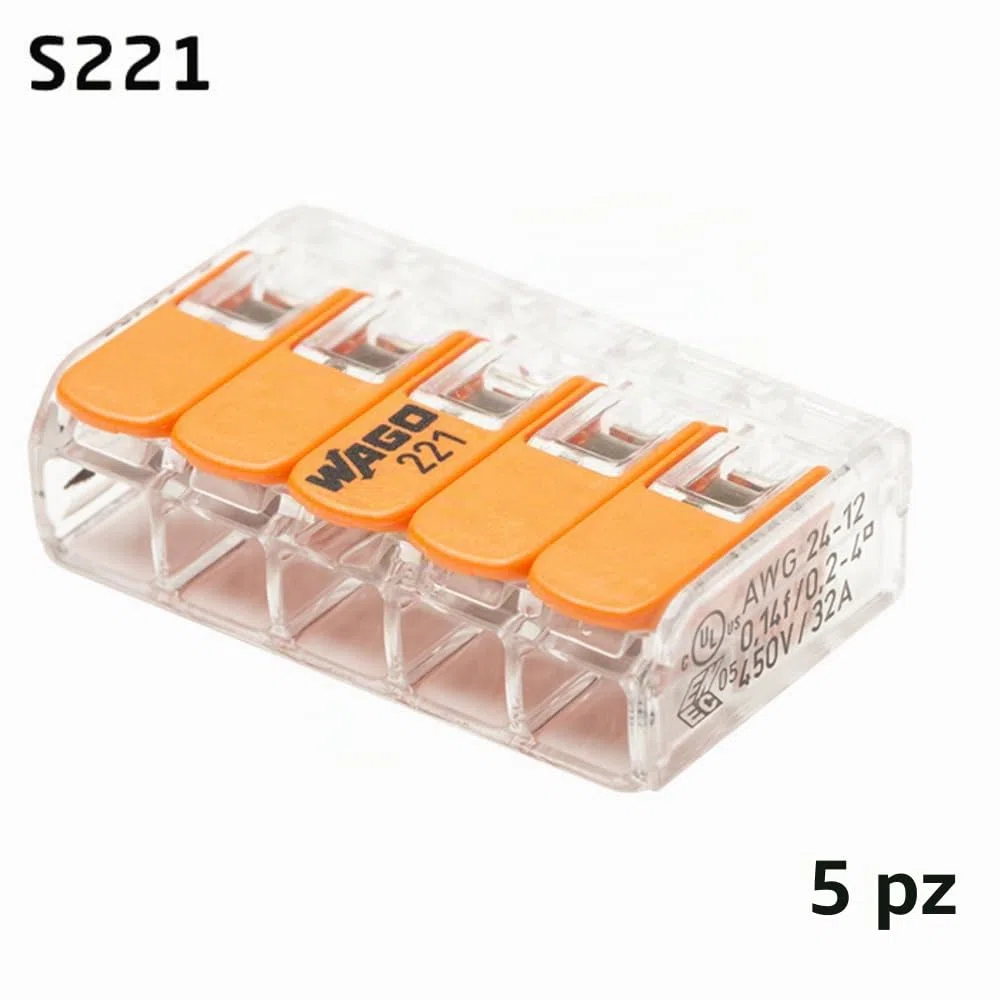 Wago - Blister variegato di 40 terminali di collegamento automatico 2,3 e 5 ingressi S221 (terminale 20-2; terminale 15-3 way; terminale 5-5)