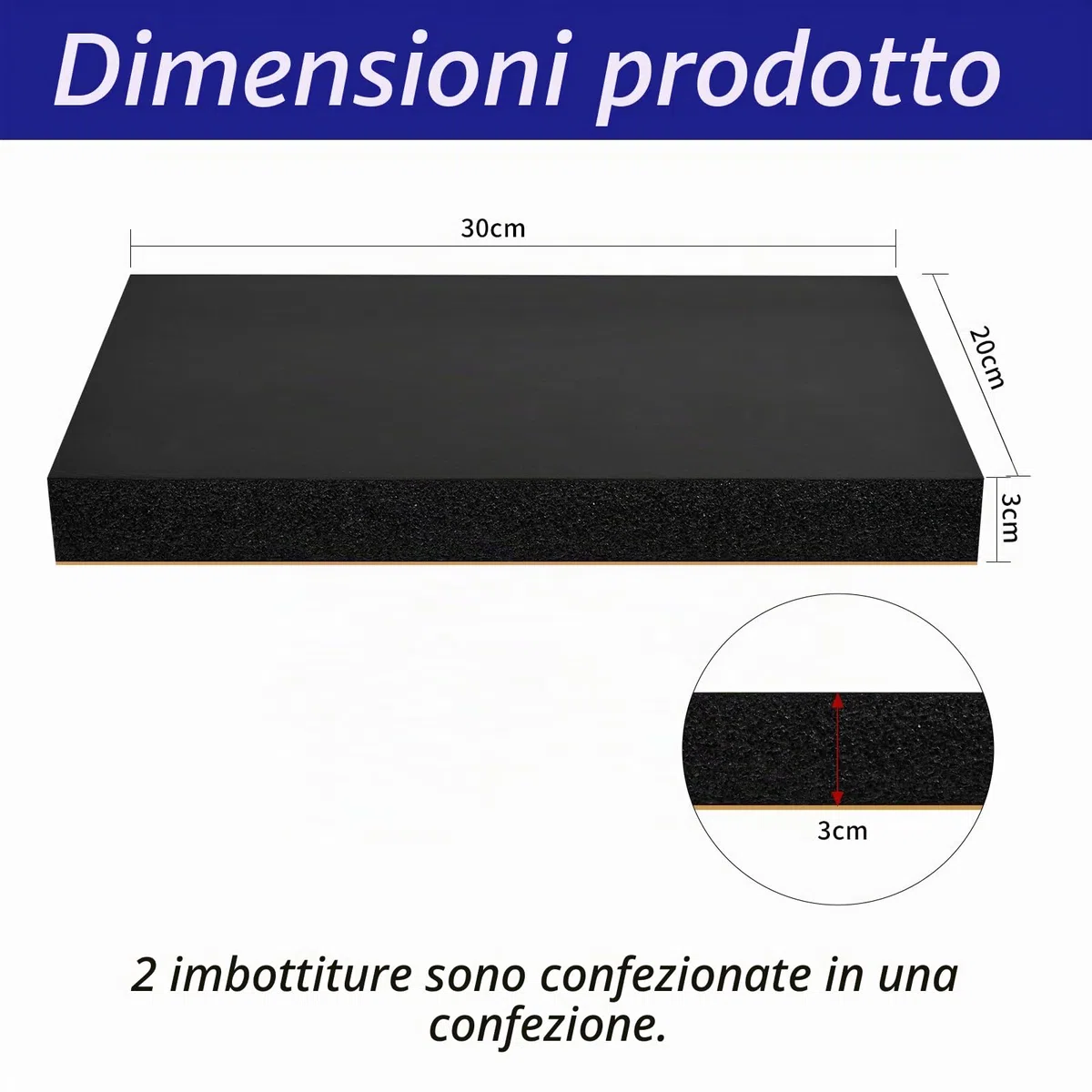 2 pannelli in schiuma EVA, autoadesivi, 3 cm di spessore, 300 mm x 200 mm, cuscinetti protettivi per pavimenti, cuscinetti per mobili, antiscivolo, spessi in schiuma a celle chiuse in neoprene