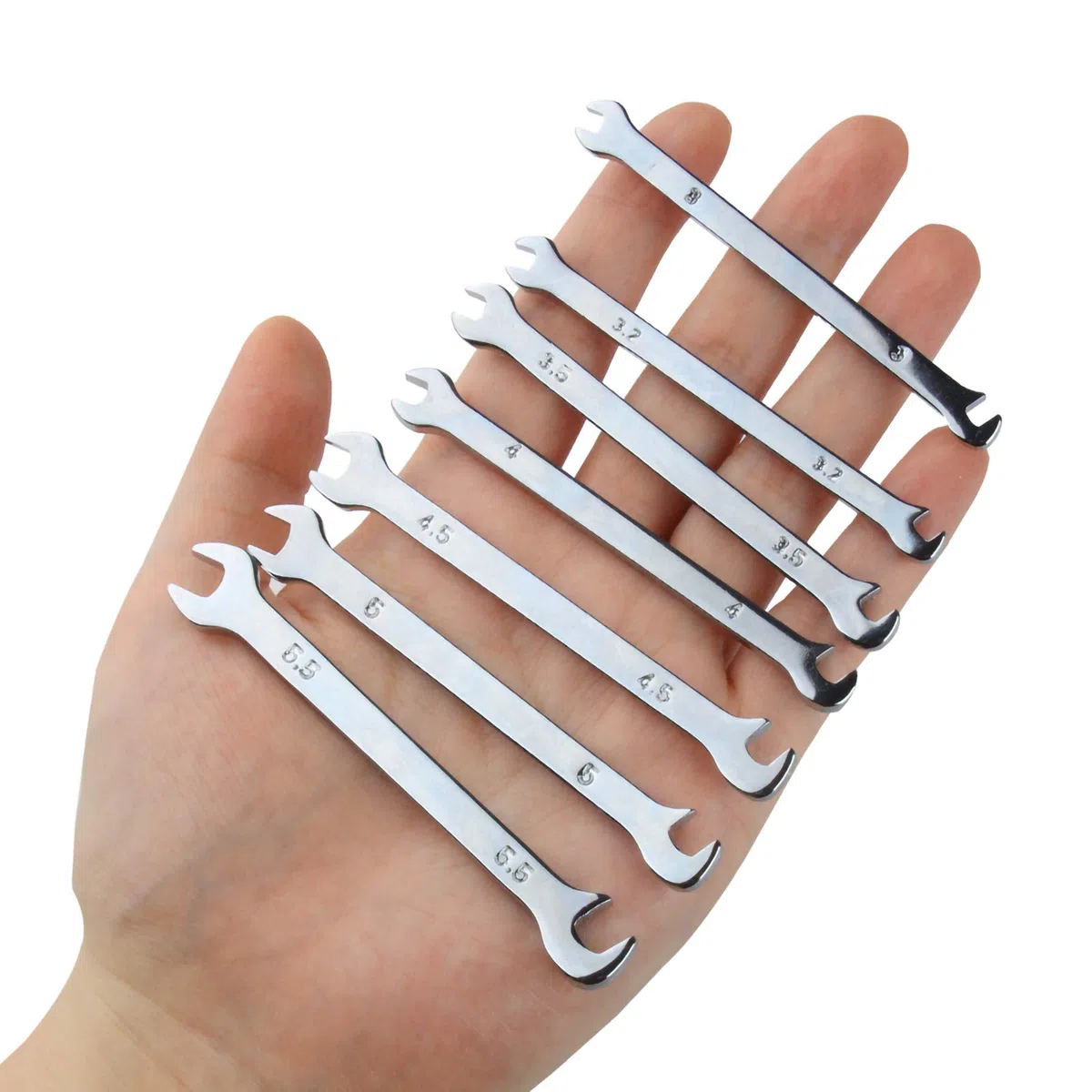 Larcele Mini Chiavi Combinate Metriche, Set di 7 Chiavi a Forchetta Doppia 3-5.5 mm, Acciaio CR-V MNBS-07