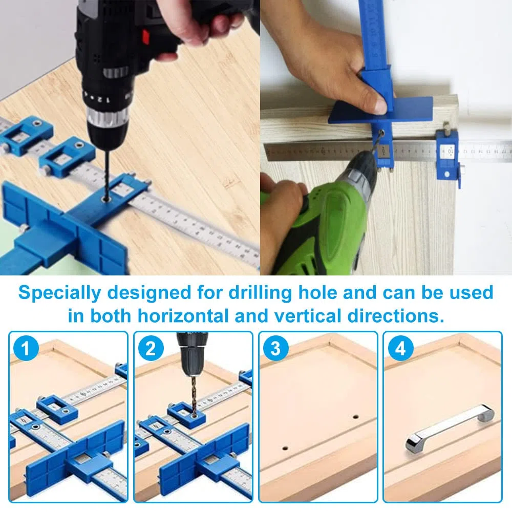 Localizzatore di Punzoni per Legno Guida per Trapano Localizzatore di Punch Regolabile Set Guida di Foratura Rimovibile Dima di Posizionamento per Armadietti,Maniglie delle Porte