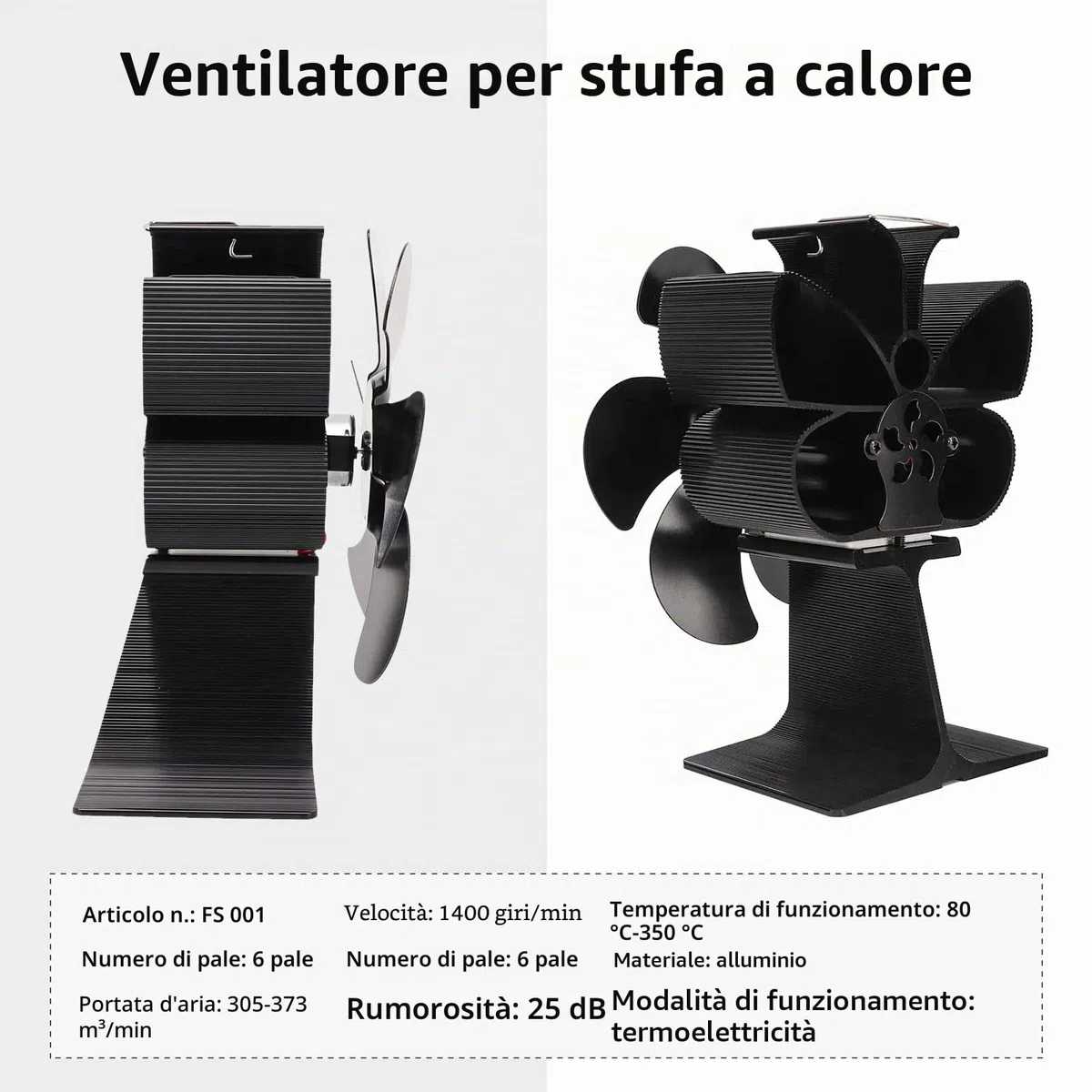 WuYan Ventilatore da stufa,Ventola Stufa Legna con 6 Pale, senza energia ecologica per camino, stufa, camino, stufa a legna senza corrente,Accessori per caminetto