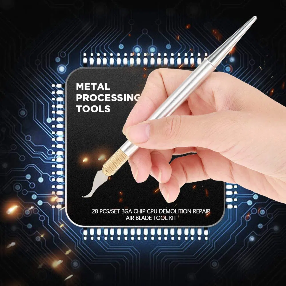 Coltello BGA, chip BGA Riparazione della demolizione della CPU Lama d'aria sottile Kit di strumenti per la manutenzione mobile 27 lame e 1 impugnatura per saldature Rimuovi trucioli
