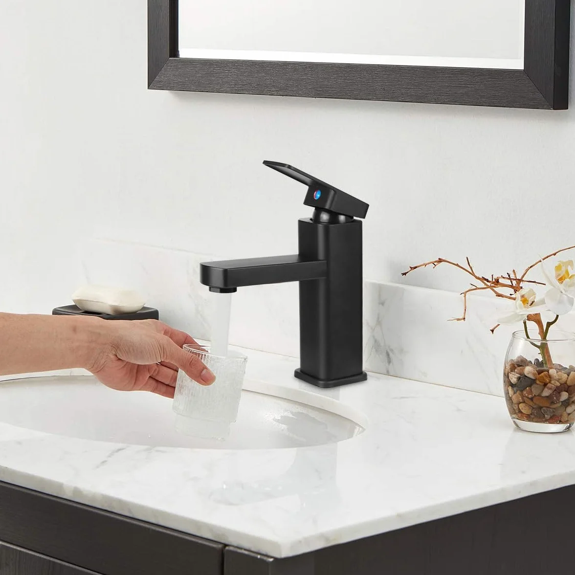 Rubinetto Bagno Lavabo Nero, Miscelatore Rubinetto Bidet Nero con Acqua Calda e Fredda Disponibile, Miscelatore Bagno Lavabo con due Flessibili, per Wc(C)