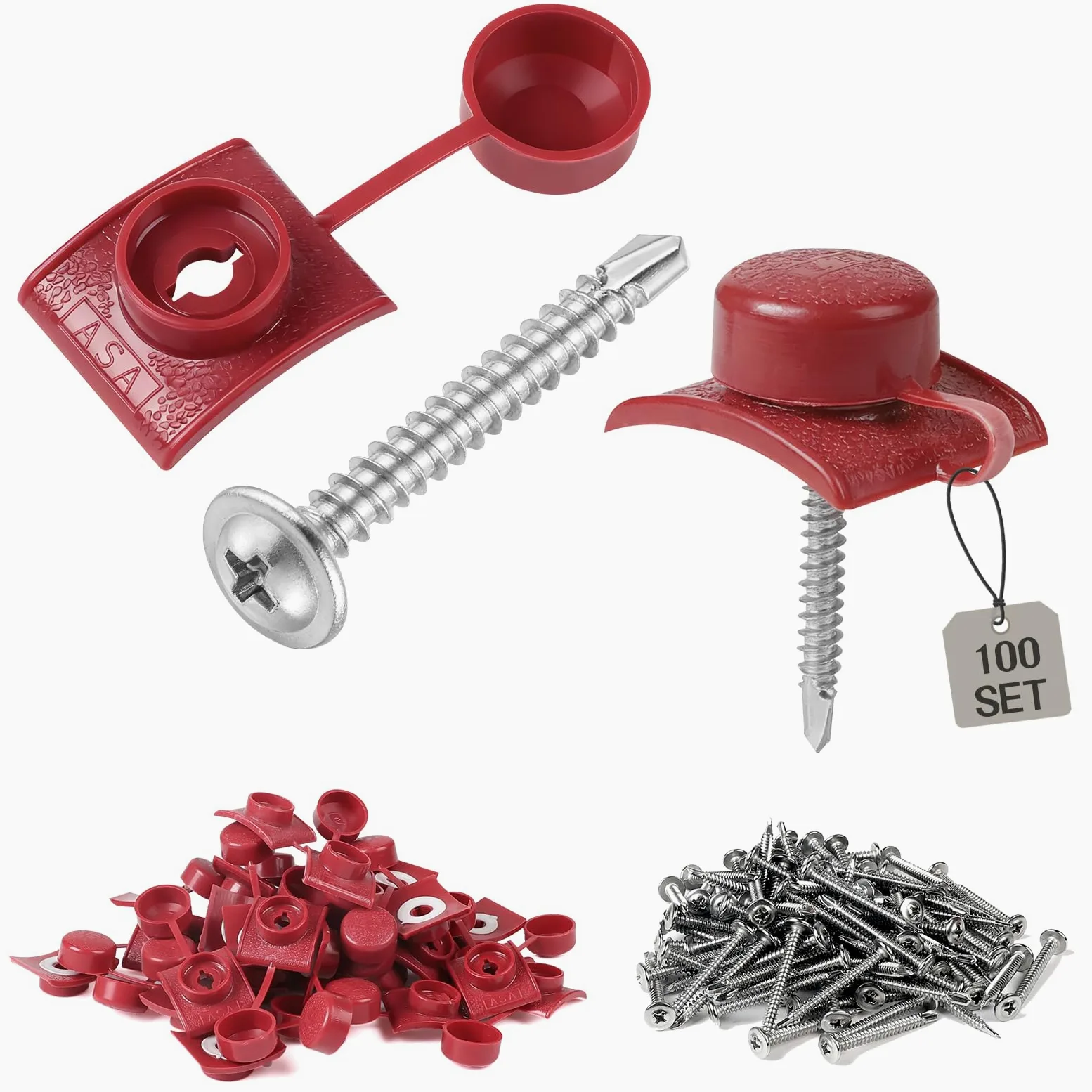 100 PCS Calotte Fissaggio Pannelli Ondulati M4.8 x 45mm Rosso, Viti per Lamiere Ondulate con Cappuccio, Viti Per Onduline per Coperture Tettoie e Pannelli Coibentati per Tetto