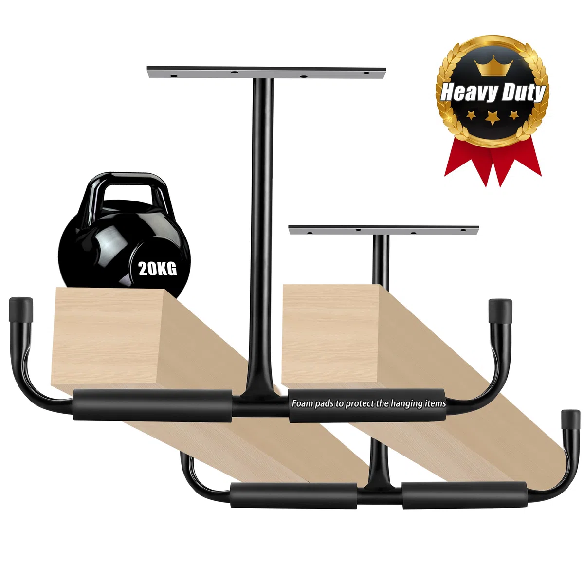 Sinoer Metal Garage Ganci di stoccaggio a soffitto, ganci montati a parete, ganci utilitari resistenti per scala, bici, legno, strumenti e altri oggetti sfusi (4 Pack, nero)