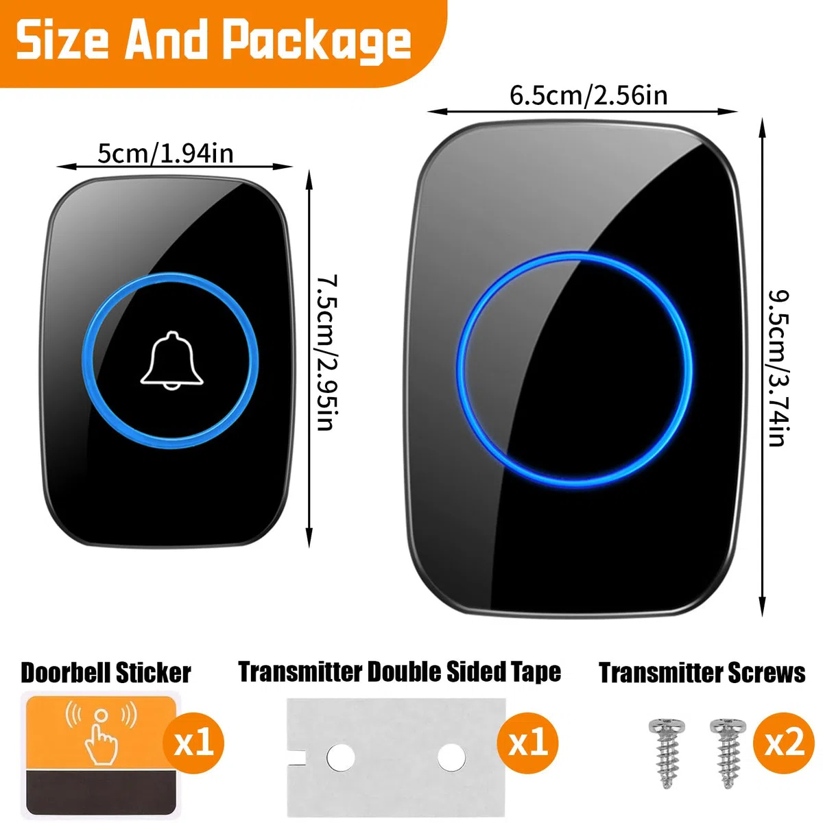 Campanello Senza Fili Impermeabile Esterno, Doorbell con Ricevitore Interno, Campanelli per Appartamenti, Case, Uffici, Campanello Wireless con 6 Volumi Regolabili, 60 Suonerie, Indicatori LED, Nero