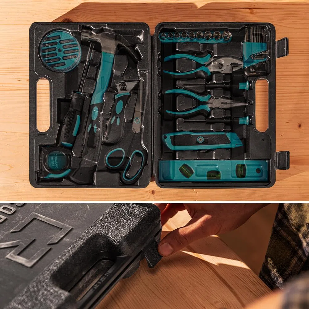Cecotec Cassetta Porta Utensili, Valigetta Porta Attrezzi Cecoraptor 4200 Toolbox. Chiusura a Bottone, Design Compatto e Manico Ergonomico, Cacciaviti, Martelli, Pinze, Nastro Metrico, 31 x 22,5 x 7cm