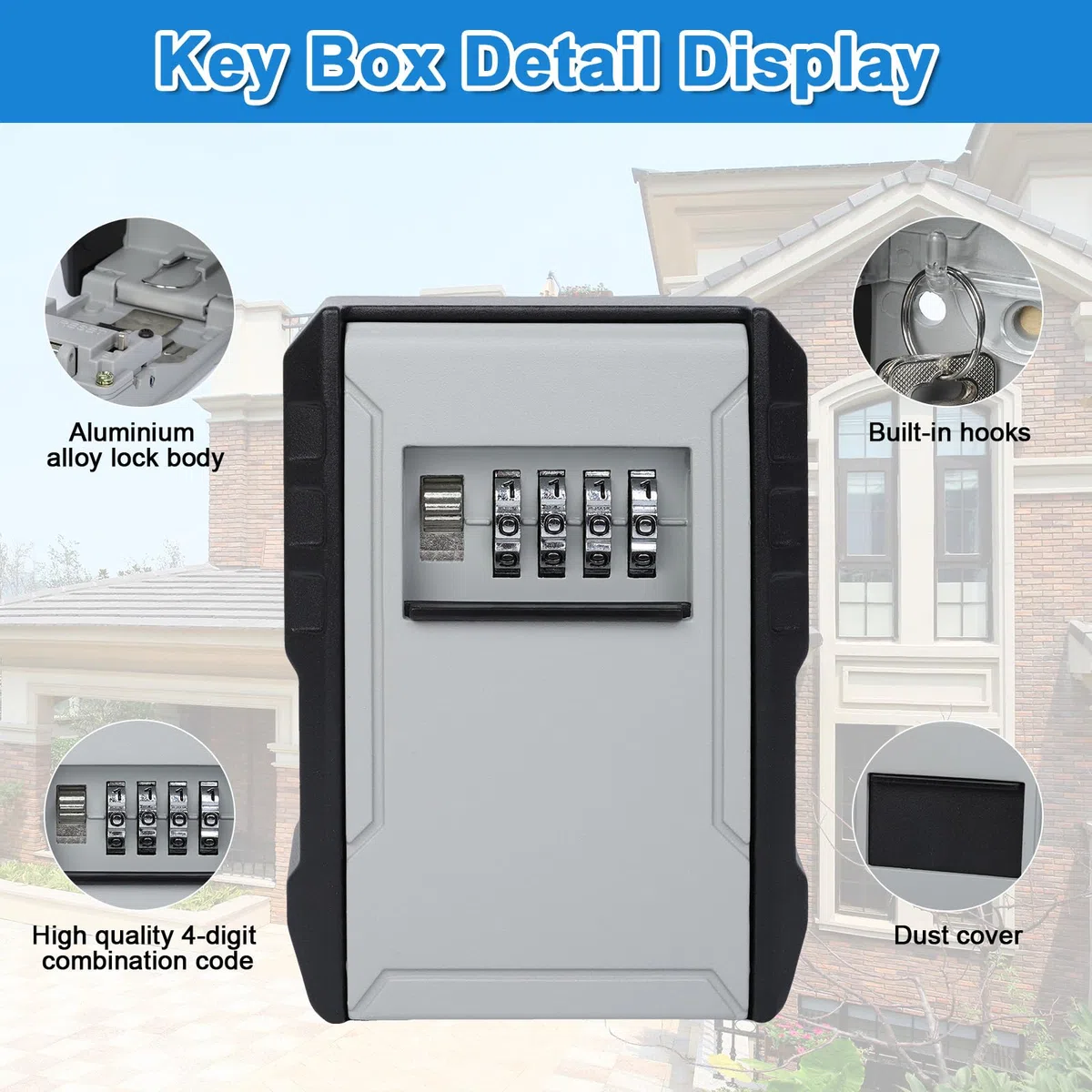 Cozary Cassetta Sicurezza Chiavi, Impermeabile Cassetta Chiavi con Codice 4 Cifre Combinazione, Key Box da Esterno, Cassaforte a Muro per Casa, Garage, Casa