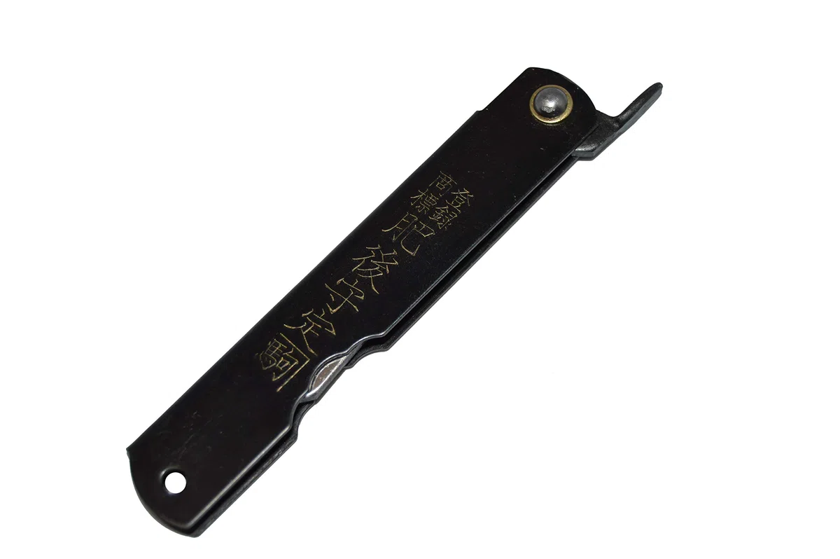 HIGO NO KAMI Coltello Tascabile Pieghevole Giapponese Warikomi SK Steel lama 7cm Manico Nero Fatto a Mano in Giappone da Nagao Kanekoma