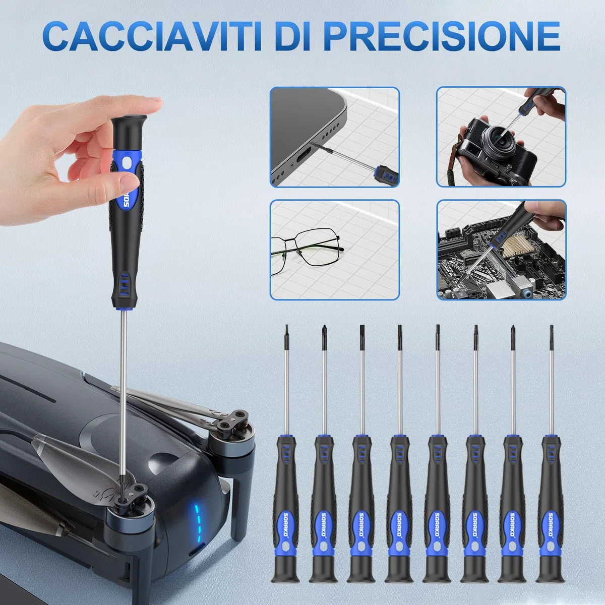 SORAKO Set Cacciaviti, Set di 40 Cacciaviti Magnetici con Cacciaviti a Testa Piatta e Phillips, Resistente Strumento di Cacciavite Manuale con Supporto di Archiviazione