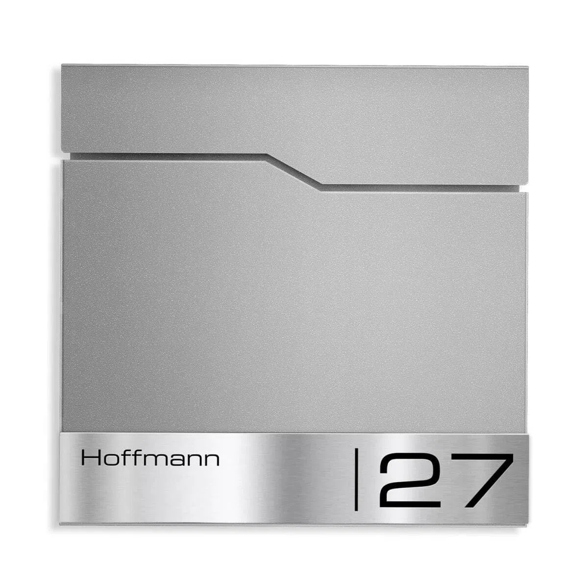 Metzler Cassetta Postale da Parete Grigio Alluminio RAL 9007 – Cassetta postale di design con targhetta nominativa in acciaio inox V2A incisa al laser e vano portagiornali – Modello Enno