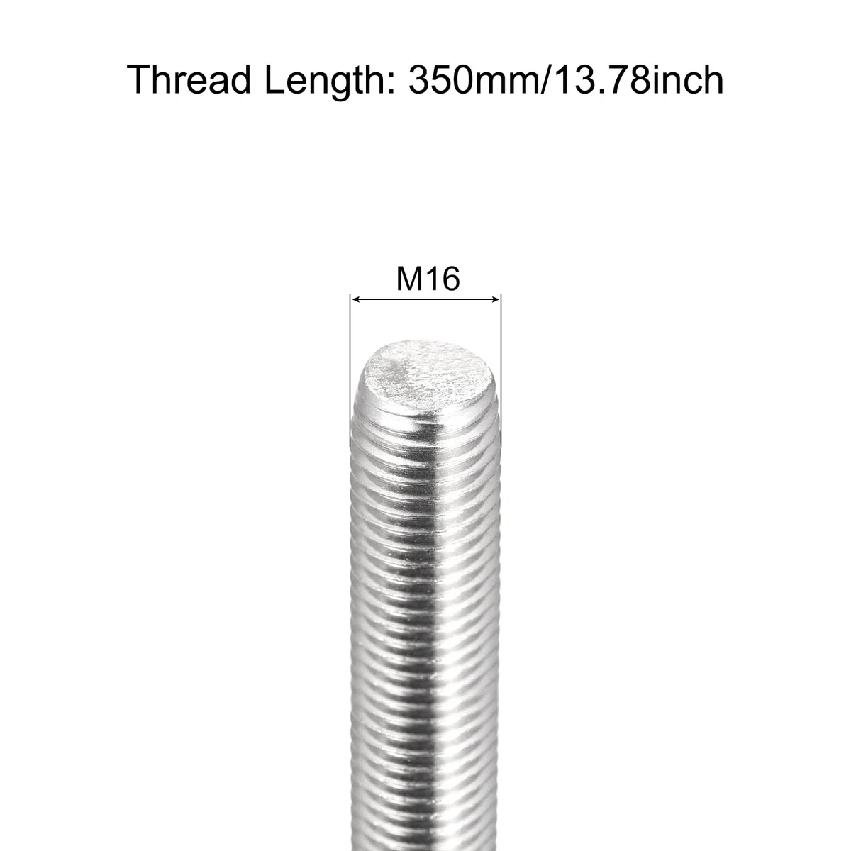 sourcing map Asta completamente filettata M16 x 350 mm, passo filettatura 2 mm, in acciaio inox 304, filettatura destra