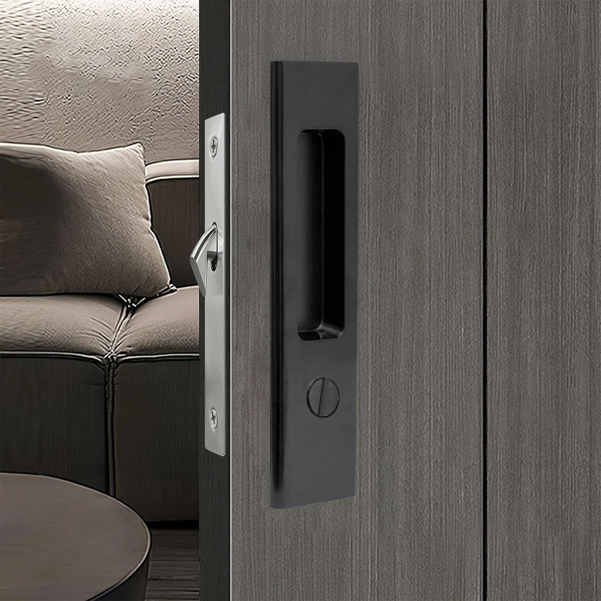 HOCONNIE Serratura Porta Scorrevole Senza Chiave Serratura Porta a Scomparsa Maniglia Porta Scorrevole Incasso Serratura Della Porta 160mm (Nero)
