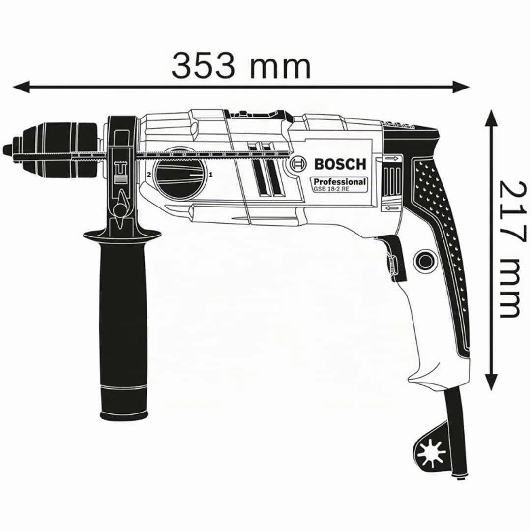 Bosch Professional Trapano con percussione GSB 18-2 RE /06011A2190/ 800W /Campo di serraggio mandrino, min./max. 1.5-13 mm