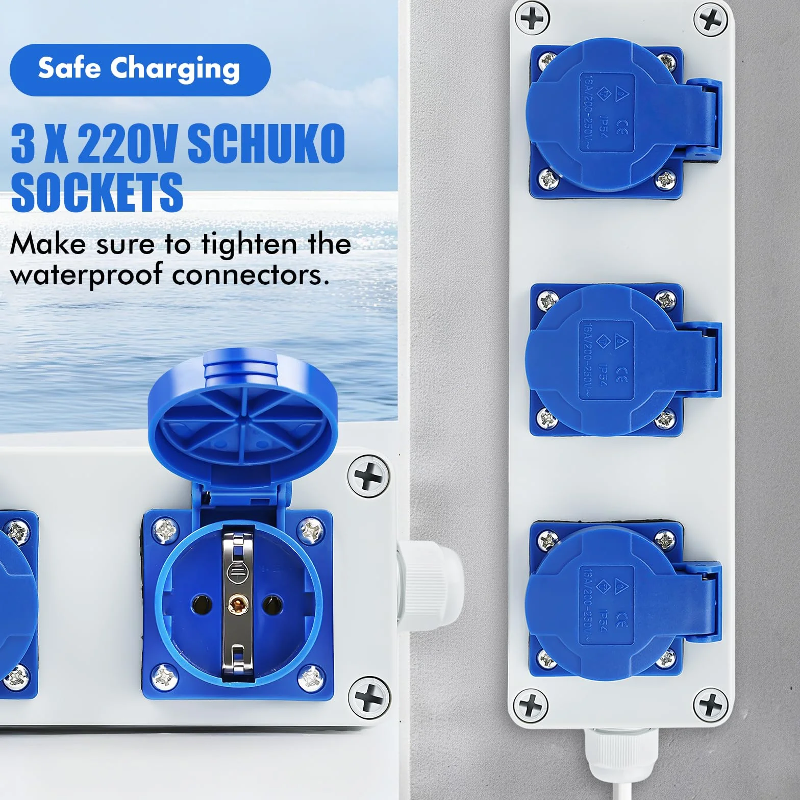 Distributore di corrente da parete con prese Schuko 3 x 220V 16A quadro elettrico da cantiere distributore di corrente costruzione Grado di protezione IP54 per ambienti interni ed esterni