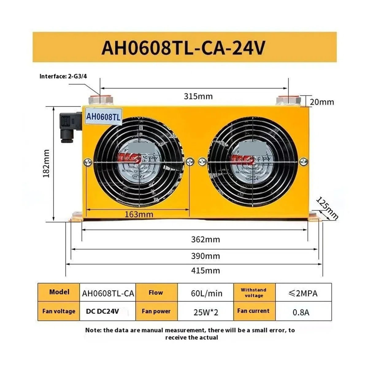 AH0608TL-CA Raffreddatore d'aria for olio idraulico – Unità di raffreddamento a doppia ventola for compressori e piccoli sistemi Efficiente(AH0608TL- 24V- DC)