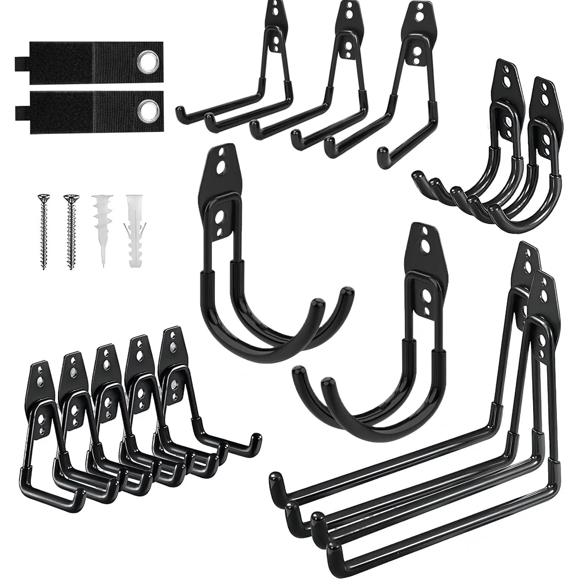 Ganci da Parete per Garage, 14 Pezzi Gancio a J per Garage, Ganci per Garaage Robusti, Gancio Bici Muro per Biciclette, per Organizzare Biciclette, Scale, Sorde, Cavi(Nero)