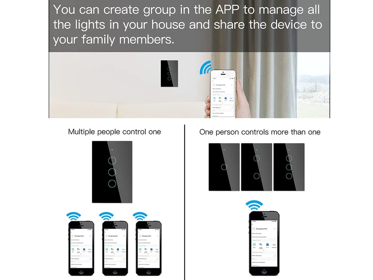 Interruttore Da Parete WiFi, 3 In 1 WiFi 2.4G + RF 433 Mhz + Tasto Touch, Compatibile Con Amazon Alexa e Google Home, Pannello Smart Intelligente Per Scatola 503 Italiana (Nero, 3 Tasti Touch)