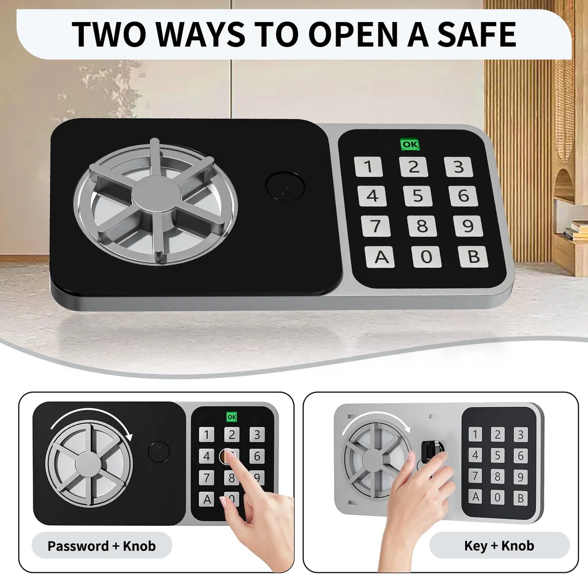 Cassaforte digitale da 6,8 l, piccola cassaforte per casa, cassetta di sicurezza elettronica, cassaforte da parete con 2 chiavi, mini cassaforte 23 x 17 x 17 cm, bianco