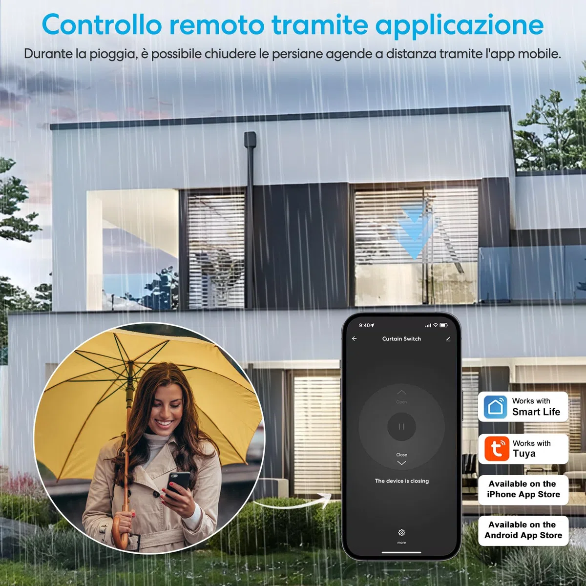 LoraTap Interruttore Tapparelle WiFi con Telecomando RF, Interruttore Tattile per Tapparelle Elettriche, Controllo Vocale con Alexa e Google Home, Controllo App Smart Life, Timer Switch 600W, Bianco