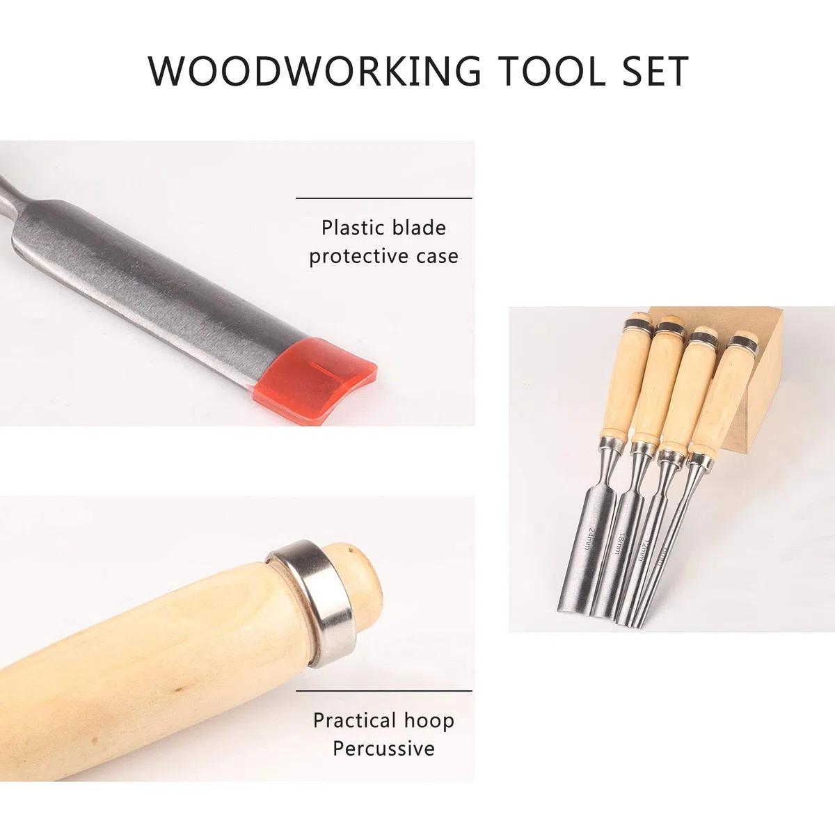 Set di sgorbie da 4 pezzi, scalpello affilato per legno, strumento per carpenteria in legno per falegnami principianti e professionisti