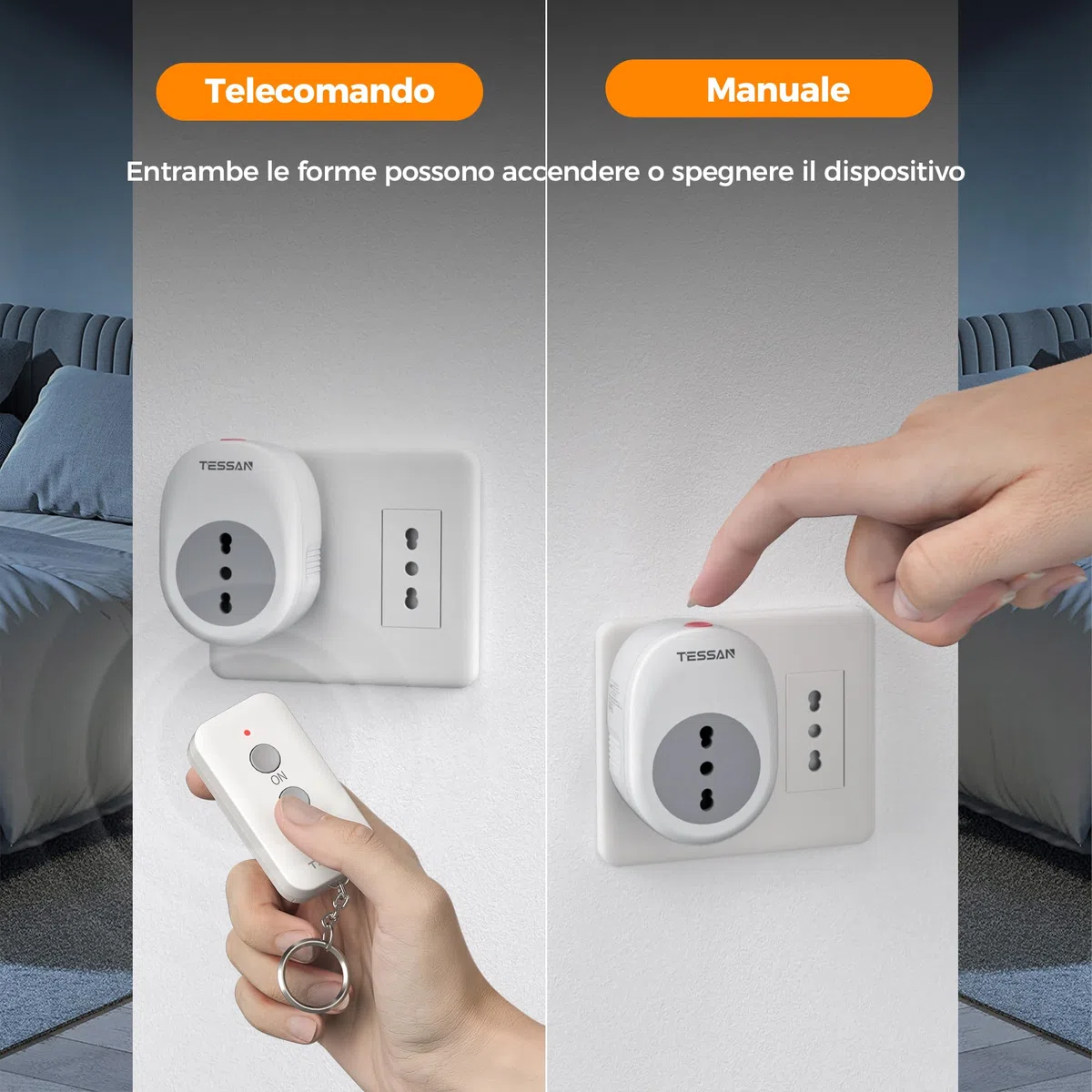 TESSAN Presa con Telecomando, Prese con Interruttore, Portata 30 M, Spina con Telecomando per Luci a Stringa da Interno, Lampade, Presa Wireless Italiana 16A per Elettrodomestici, 3680W