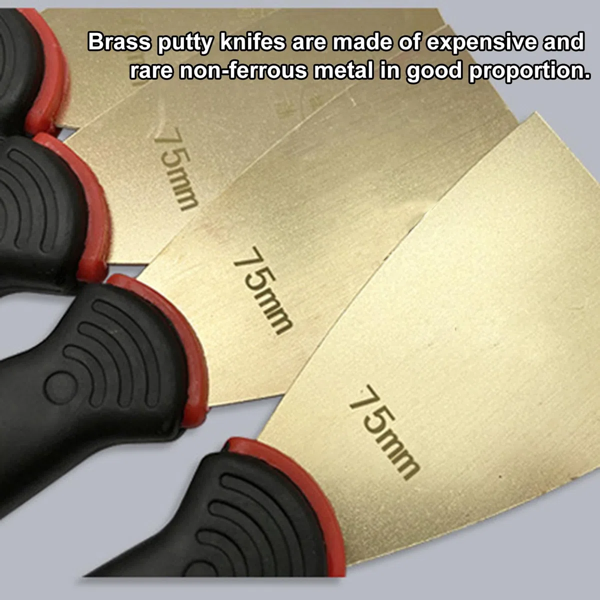 Coltello per stucco, raschietto in ottone spesso 1,5 mm con manico in gomma, strumento per cartongesso per legno e carta da parati, larghezza lama 60 mm