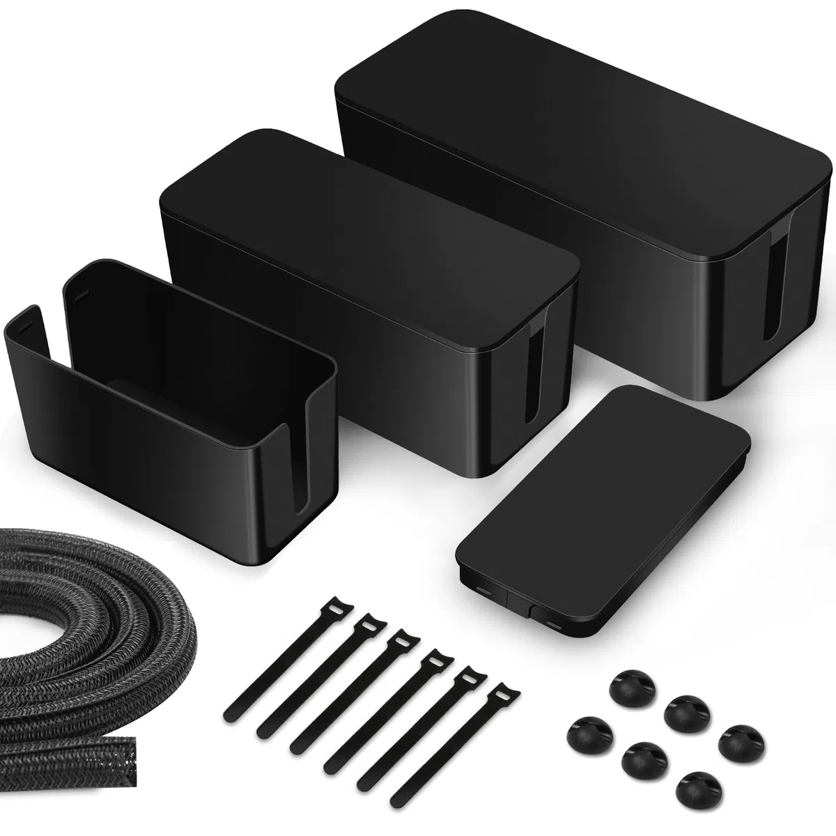 Lannvan Scatola di Gestione dei Cavi,Set da 3 Scatola per Cavi,Scatola Portacavi,Scatola di Immagazzinaggio del Filo per Nascondere i Cavi,Scatola Cavi per Organizzare Cavi per USB e Multipresa, Nero