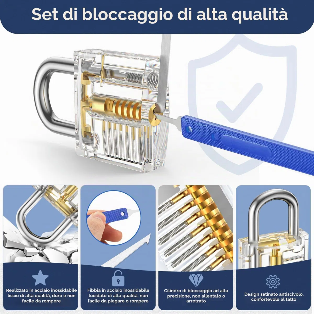 Eventronic Set Grimaldelli da 17 Pezzi, [2024 Regalo per i Principianti] Set di Grimaldelli Professionali con 2 Trasparente Serratura Lucchetto, Lockpicking Istruzioni per Principianti
