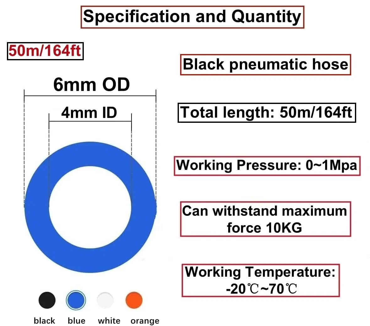 50 Metri Tubo Aria Compressa Poliuretano Nero, Attacco Rapido Tubo Aria 6mm Diametro Esterno 4mm Diametro Interno,Pneumatico per Aria Compressa Adatto Per il di vari Utensili Pneumatici