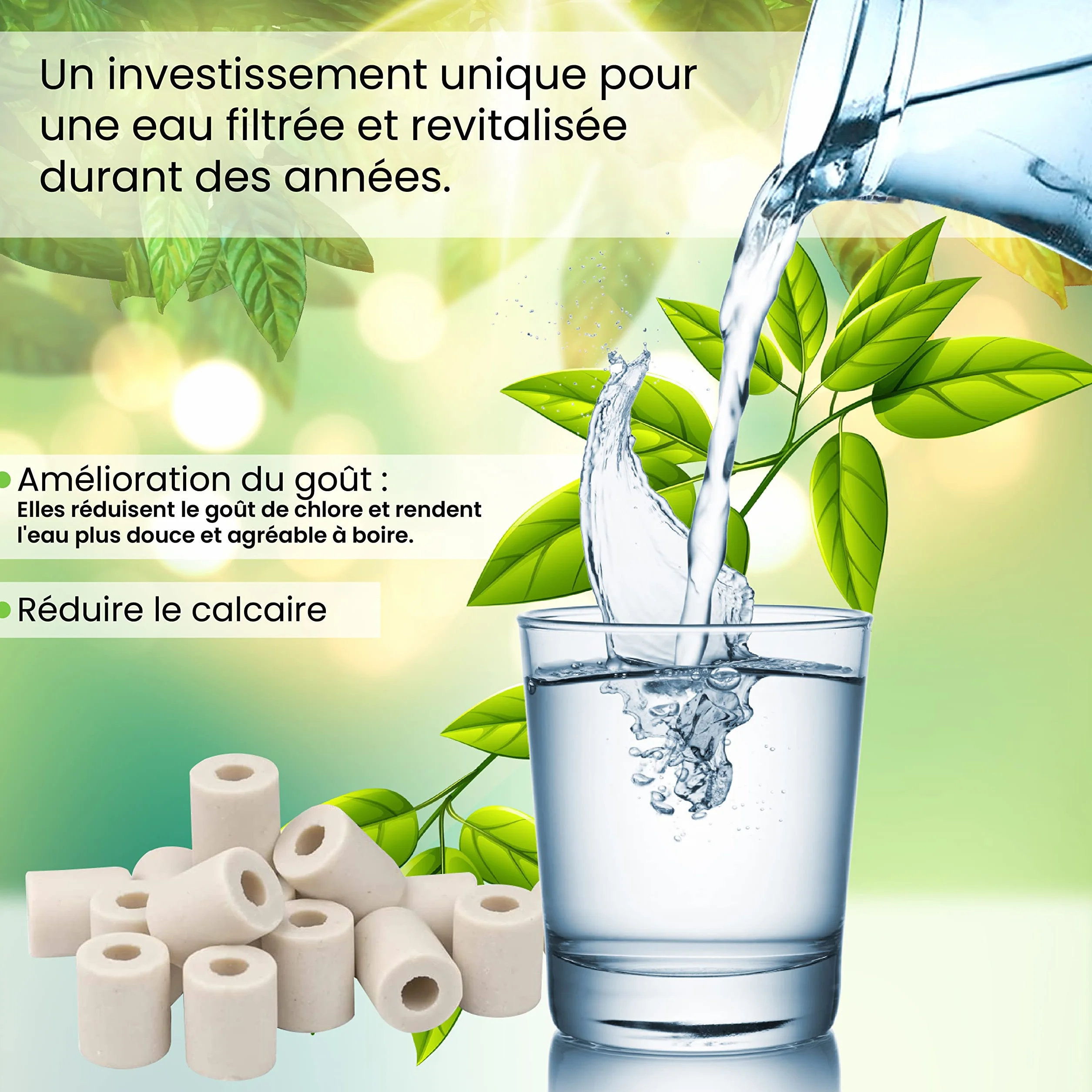 105 perline di ceramica grigie fermentate – Filtro acqua naturale anti-calcare per caraffa, bollitore, bottiglia, lavatrice, purificazione e ammorbidimento dell'acqua
