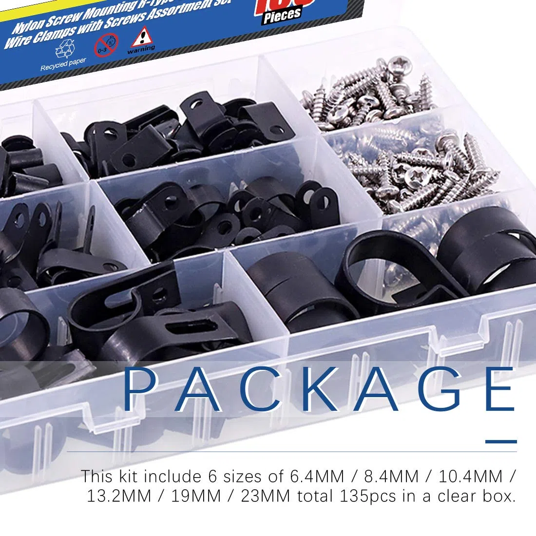 Glarks 135 pz 6 misure 1/4 ''-1'' nylon nero montaggio a vite clip cavo clip clip filo con 132 pezzi viti per filo, cavi, condotti e condotti cavo kit (nero)