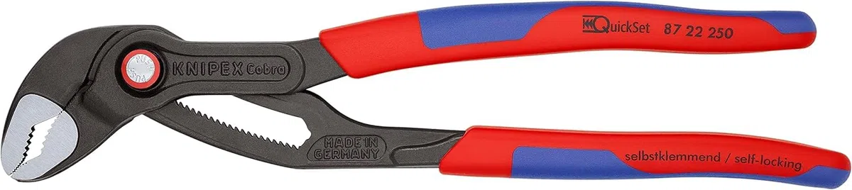 KNIPEX Cobra QuickSet Pinza regolabile di nuova generazione per tubi e dadi bonderizzata grigia rivestiti in materiale bicomponente, forma, 87 22 250