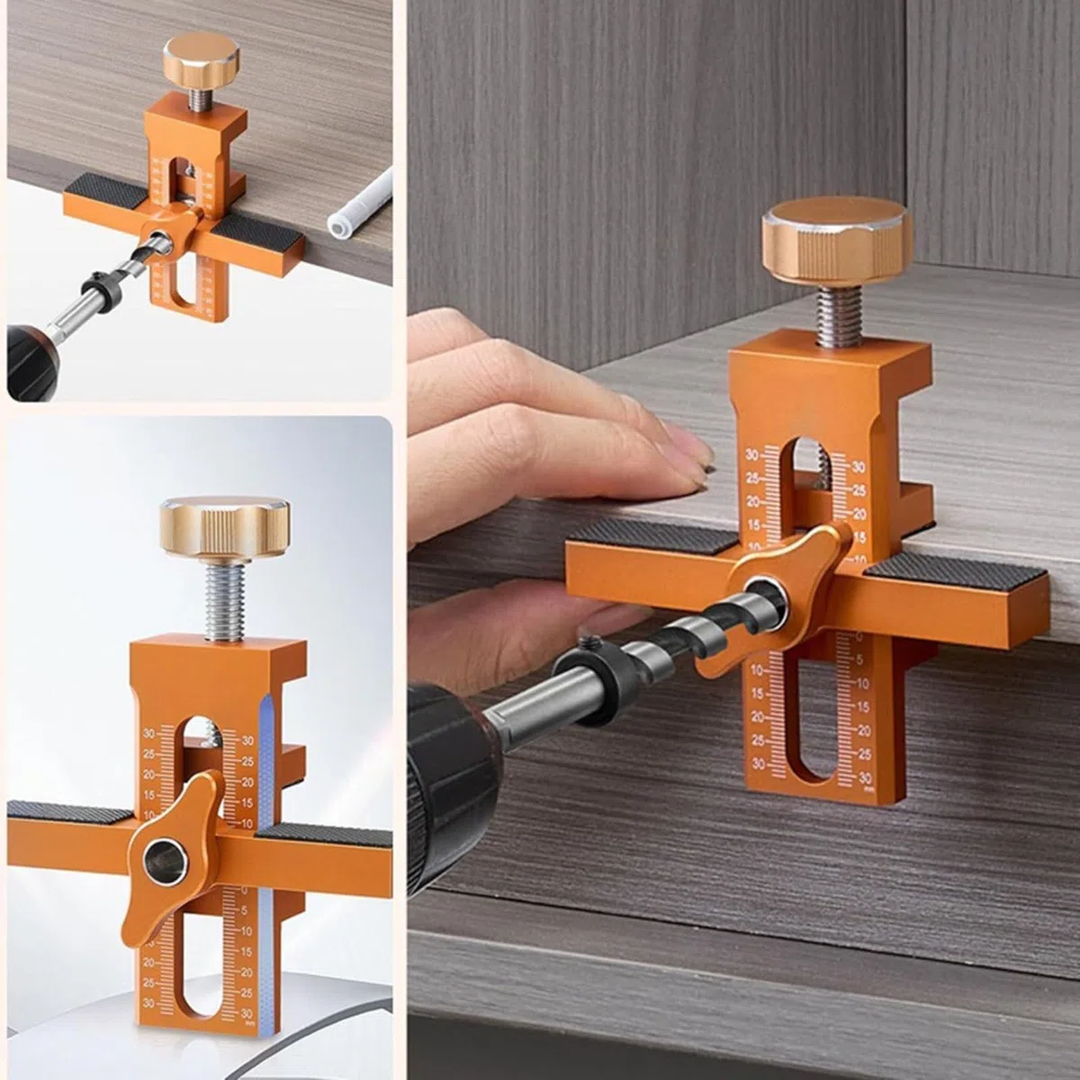Strumento in lega di alluminio per l'installazione di porte dell'armadio, con punta da trapano regolabile, guida di posizionamento hardware per perforazione precisa (C)