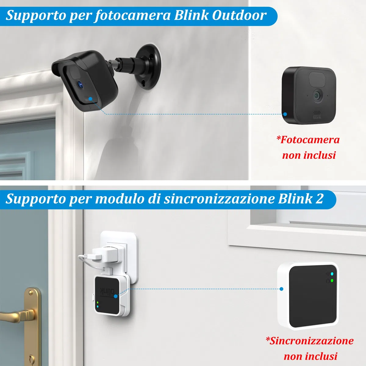 PlusAcc Supporto per Blink Camera Outdoor - Supporto a Parete Regolabile con Custodia per Blink Videocamera Outdoor 4 e outdoor 2k+ e Camera di Sicurezza Blink Indoor (3 pezzi)