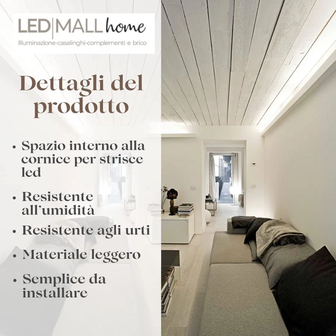 LED Mall Home Profilo in Duropolimero per Strisce Strip LED da Soffitto | Pannello Verniciabile per Illuminazione Soffusa Greche Decorative (2 Pezzi - 100x8x6 cm)