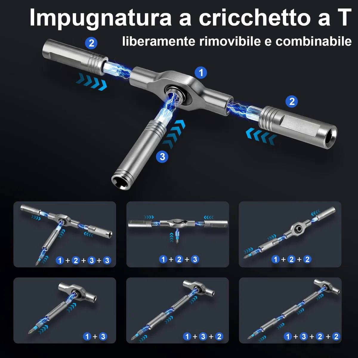 Set cacciavite a cricchetto, 50 in 1 set cacciaviti magnetico, cacciavite S2 con cricchetto a 58 denti, manico a T rimovibile per viti di mobili, strumenti di precisione, strumenti di bicicletta, ecc