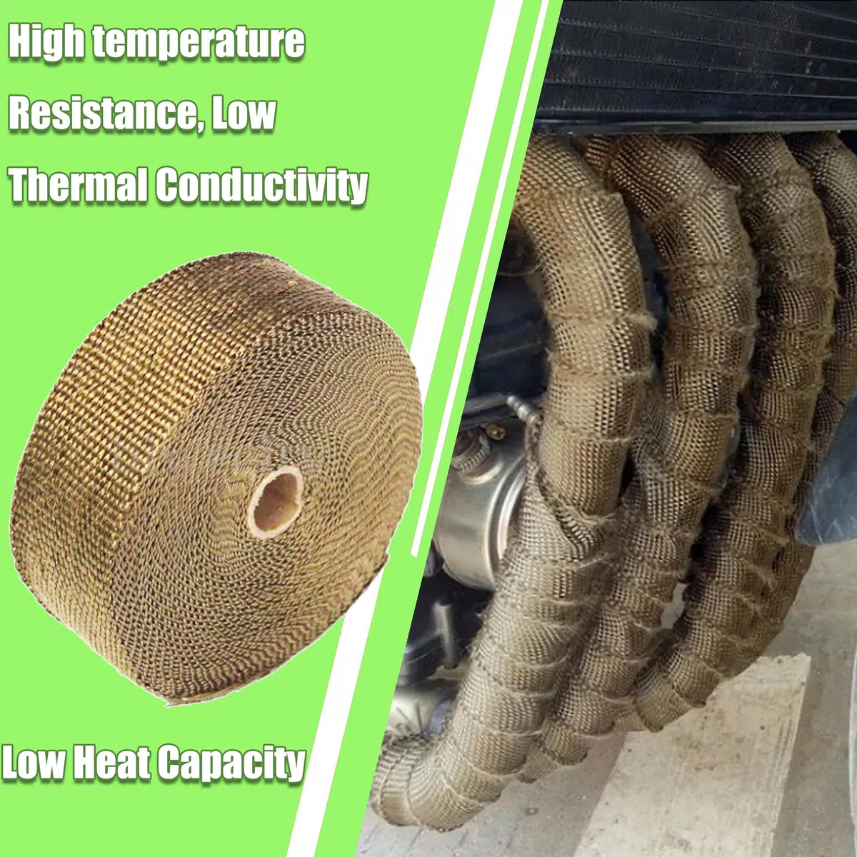15 Metri Bende Termiche Collettori per Scarico Marmitta Moto Nastro Termico Isolante in Fibra di Basalto per Moto Resistente al Calore di 1200℃ + 10 Fascette in Acciaio