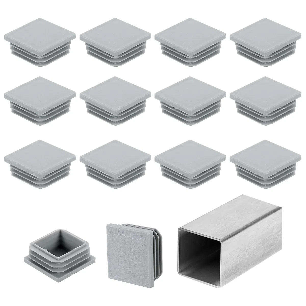 uxcell Tappi terminali quadrati per tubi da 40 mm, 16 pezzi, in plastica, per tubi in metallo, gambe di sedie, tavoli, librerie, mobili, grigio