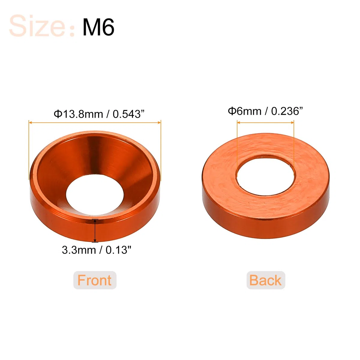 QUARKZMAN 40Pz Rondella A Barca M6 Lega Alluminio Anodizzato Rondelle Finitura Guarnizioni Per Viti Per Parti Accessori Arancione