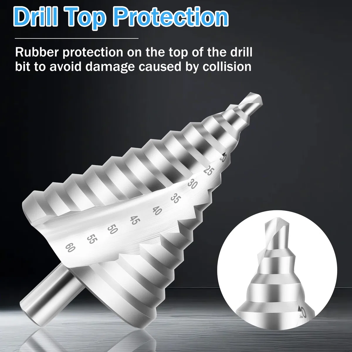JIZZU Fresa Conica Ø 6-60mm, Acciaio Rapido (HSS), Punta a Gradini 60mm 12 Livelli, Rivestito in Titanio, Punta Conica Trapano, per Legno, Plastica, Lamiere Metalliche (3mm)