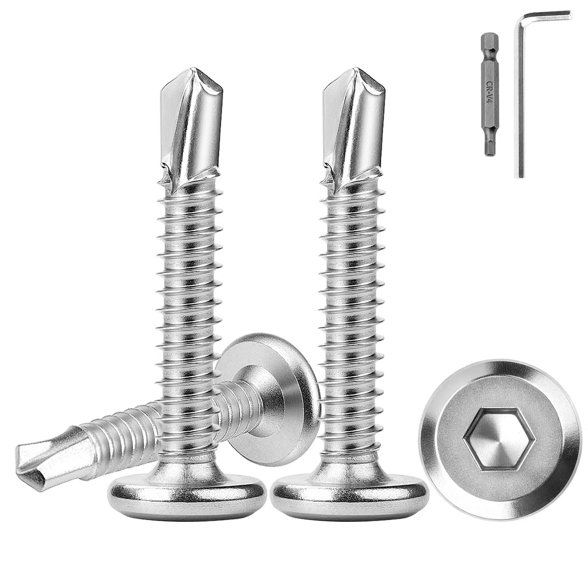 100 viti autofilettanti in acciaio inox 410, 5,5 x 50 mm, viti per lamiera a testa piatta, viti a esagono incassato, viti perforanti in acciaio inox, con