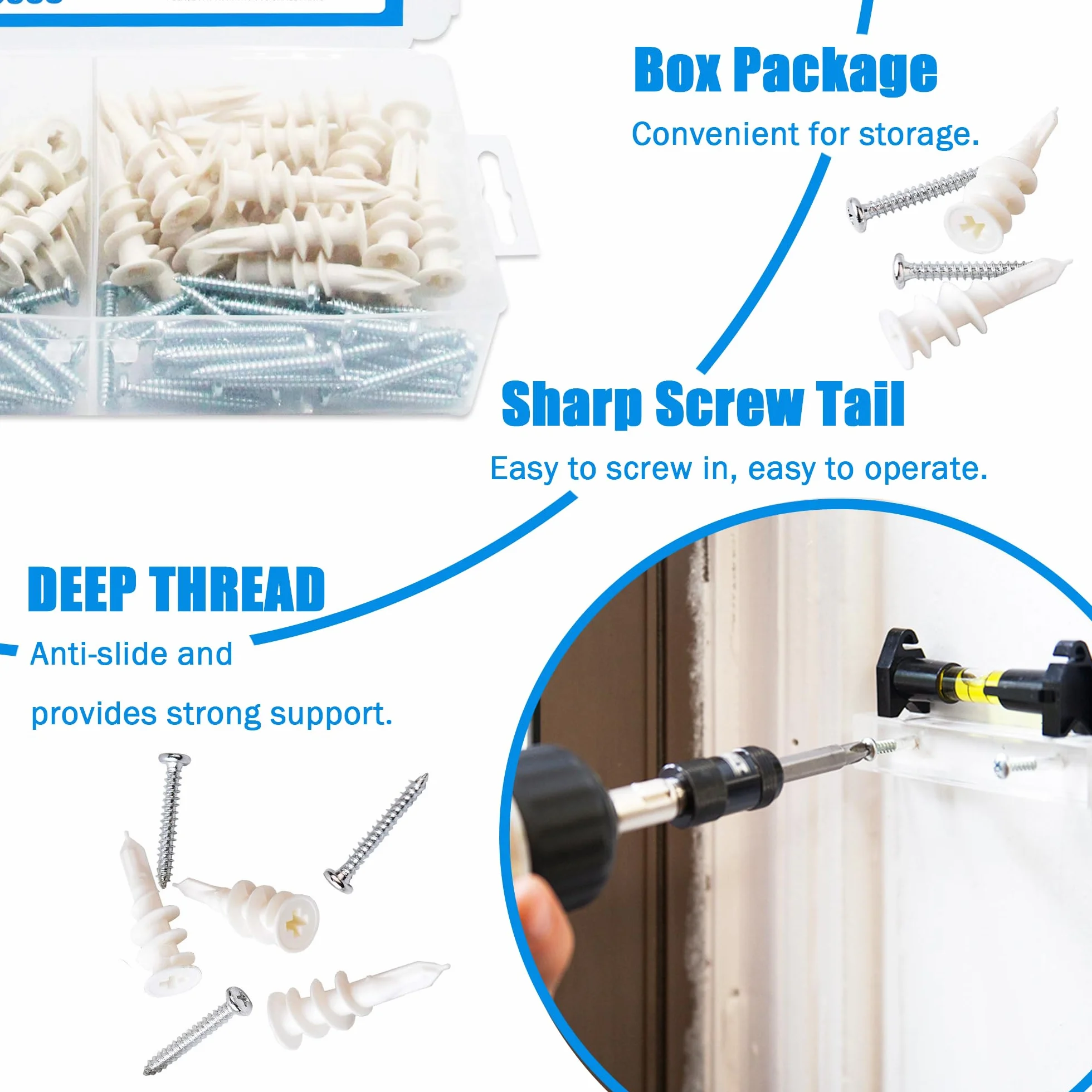 100 pezzi 2 misure di tasselli in plastica per cartongesso tasselli autoperforanti a parete cava con kit di assortimento di viti
