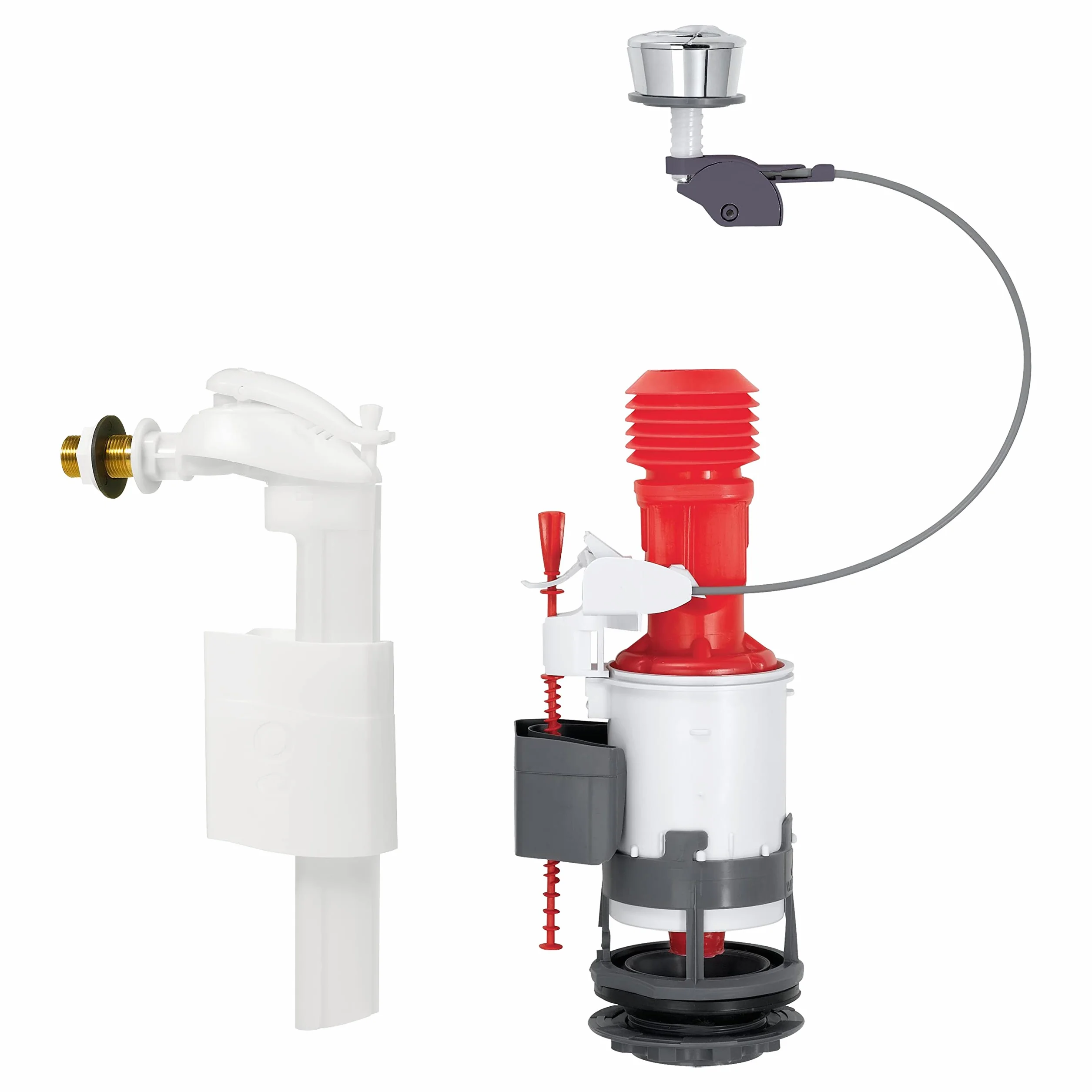 Wirquin 10724038 Caccia d'acqua wc completo meccanismo wc doppio caccia MW2 & rubinetto galleggiante con alimentazione laterale F90, grigio e rosso