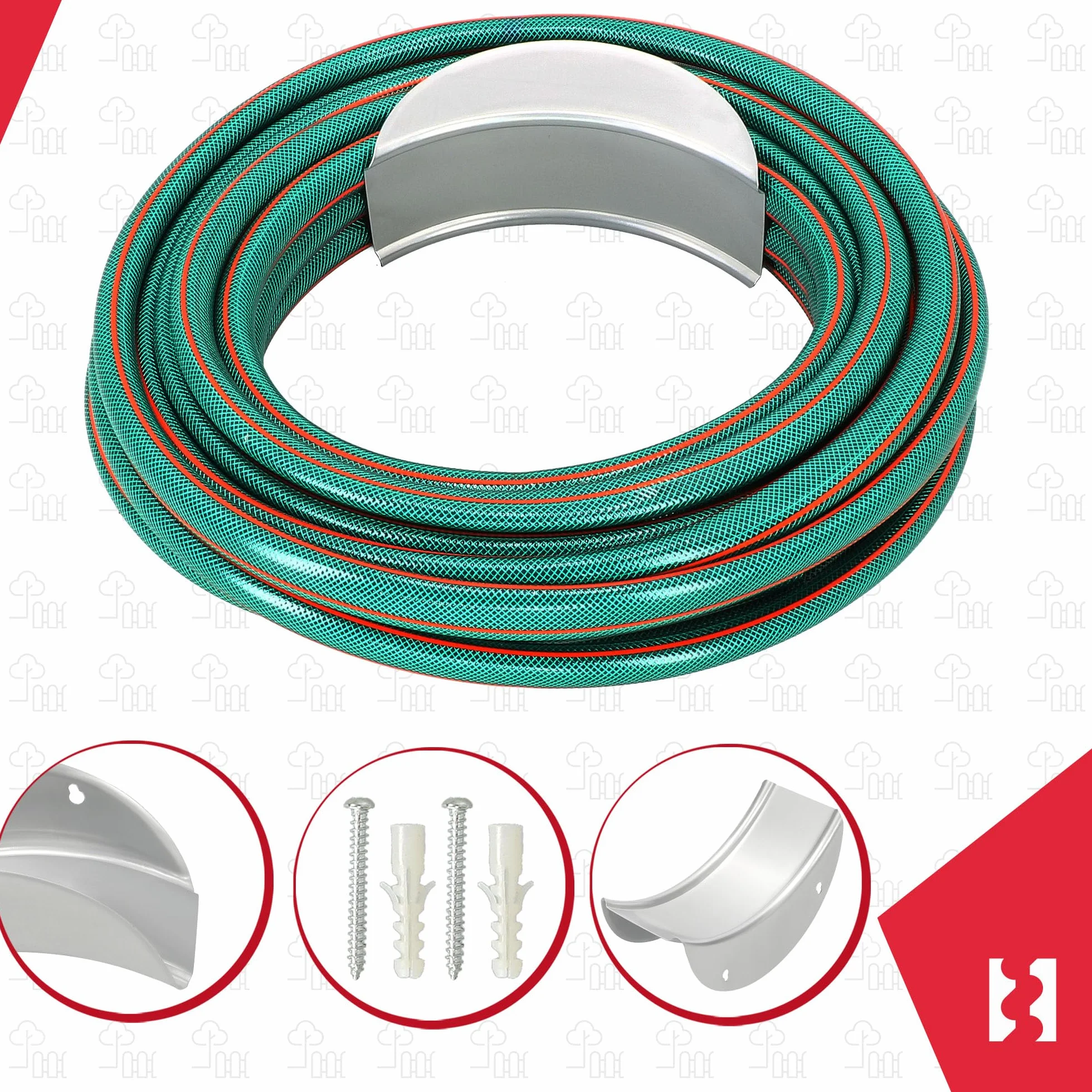 KOTARBAU® 2 Pezzi Supporto da Parete per Tubo 275 x 113 mm in Acciaio Zincato Argento per Tubi da Giardino Appendiabiti