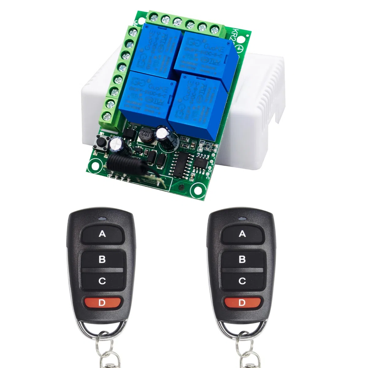 QIACHIP Interruttore di Telecomando remoto senza fili 4 canali 10A 433Mhz RF ricevitore relè con 2 trasmettitori AC 220V 230V per motore porta garage luce tenda elettrica
