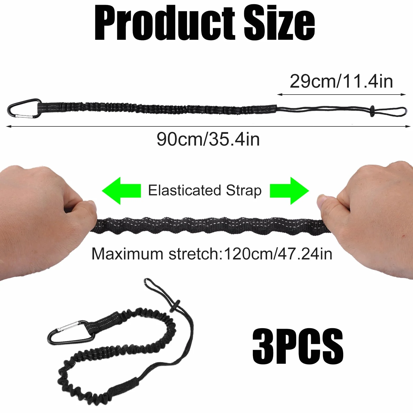 3 Pezzi Corda Di Sicurezza per Attrezzi da Lavoro, Cordino Anticaduta con Moschettone, 50cm-120cm Elastico Cordino Anticaduta Attrezzi per Edilizia, Lavori In Quota, Alpinismo, Pulizia Professional