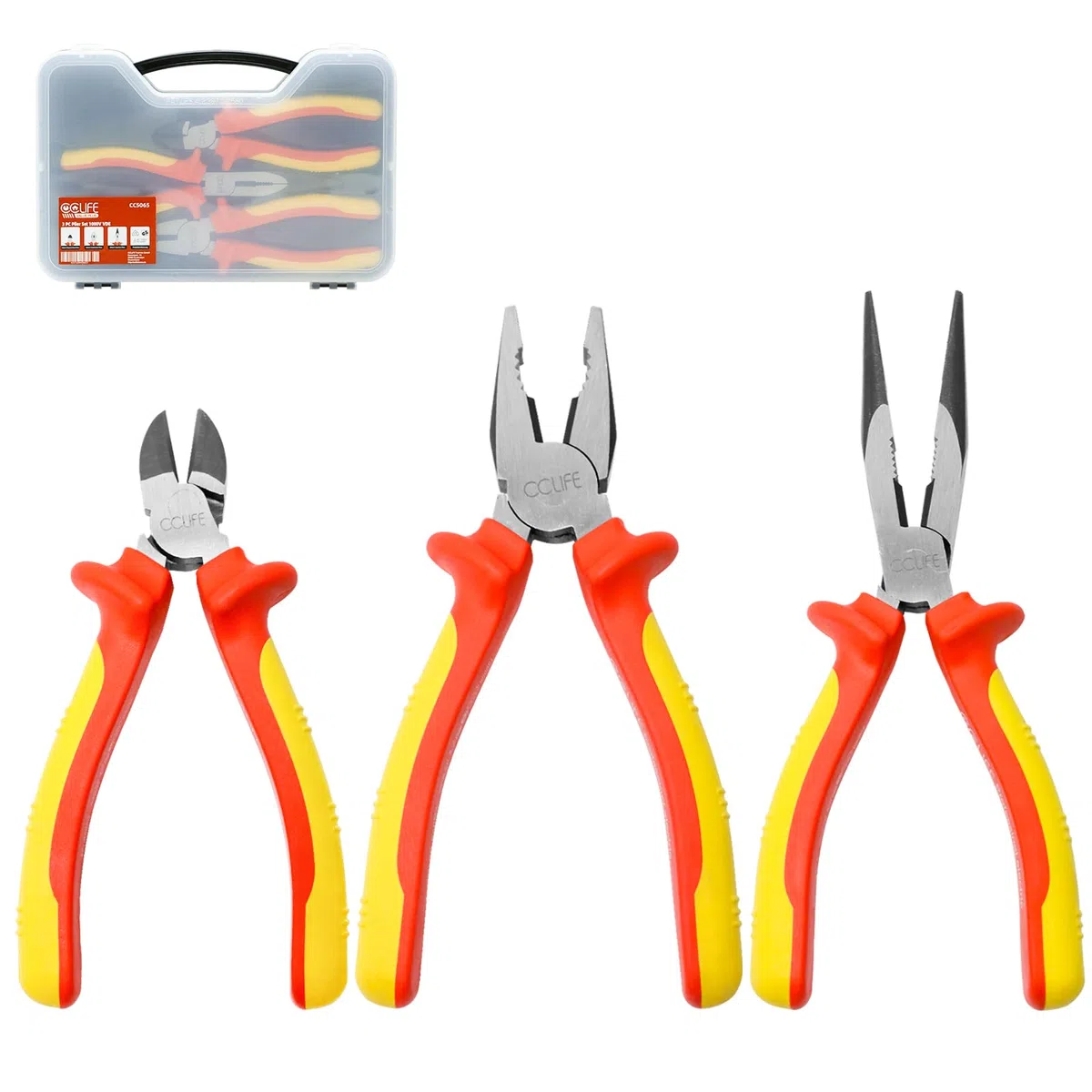 CCLIFE 3 Pezzi Pinza Isolata 1000V Pinze Da Elettricista VDE Pinze per Elettricista Pinze Combinate Pinze a Becco Lungoi Pinze daTaglio Diagonali Isolate